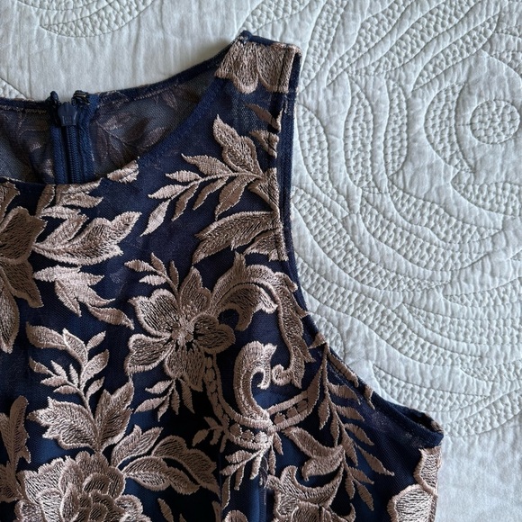 JS Collections - Embroidered Halter Gown - Latte/ Navy - Picture 7 of 15